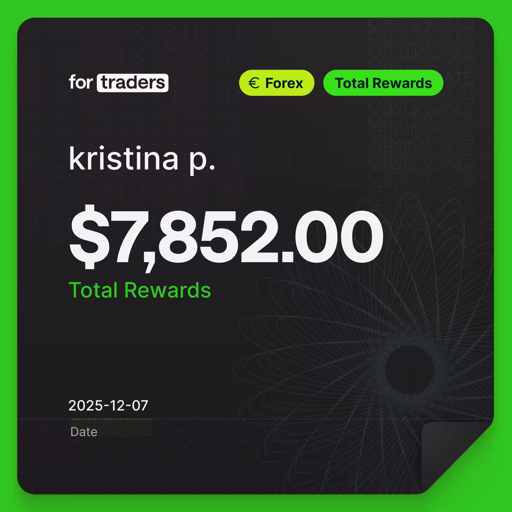 Certifikát o odměně – Kristina