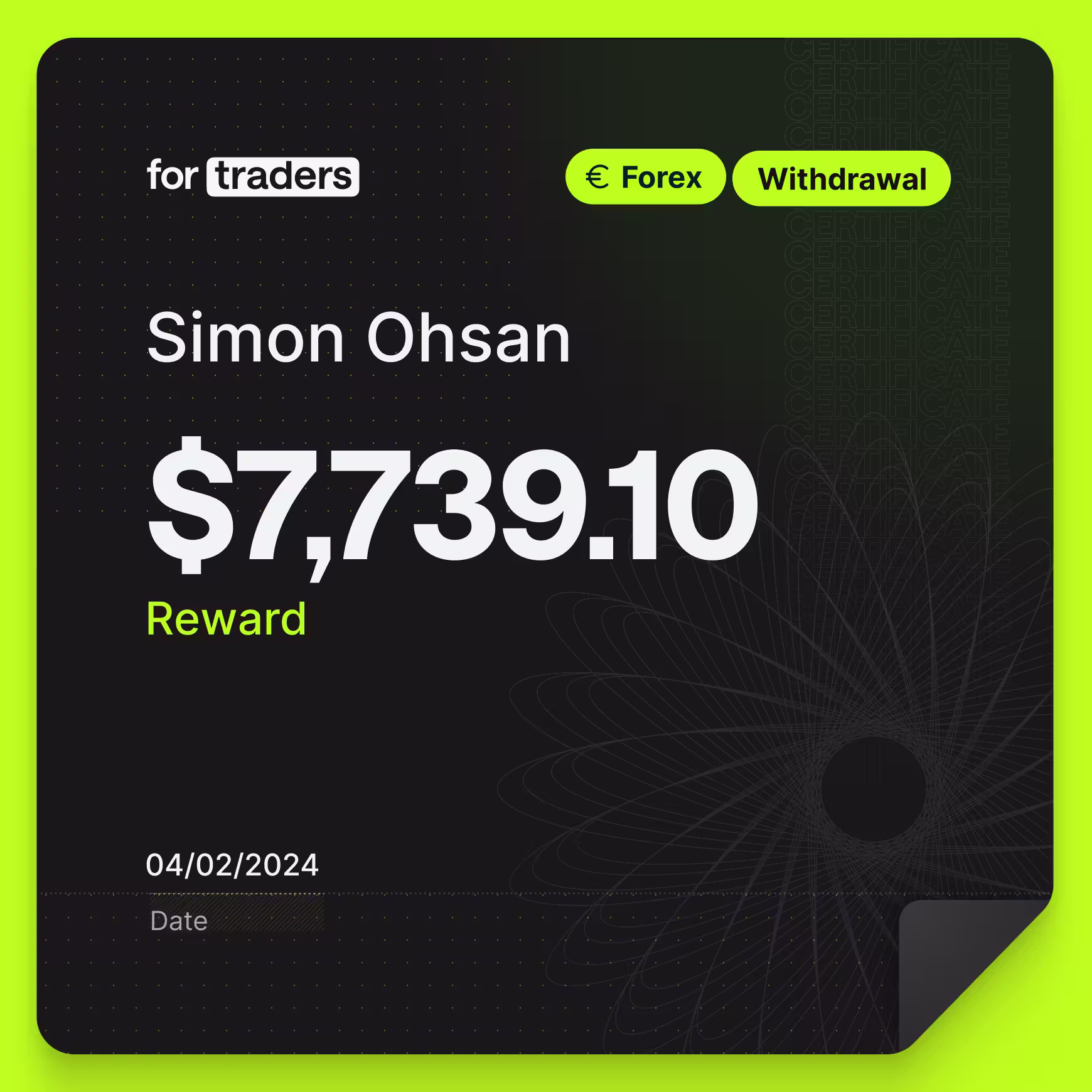 Certifikát o odměně – Simon