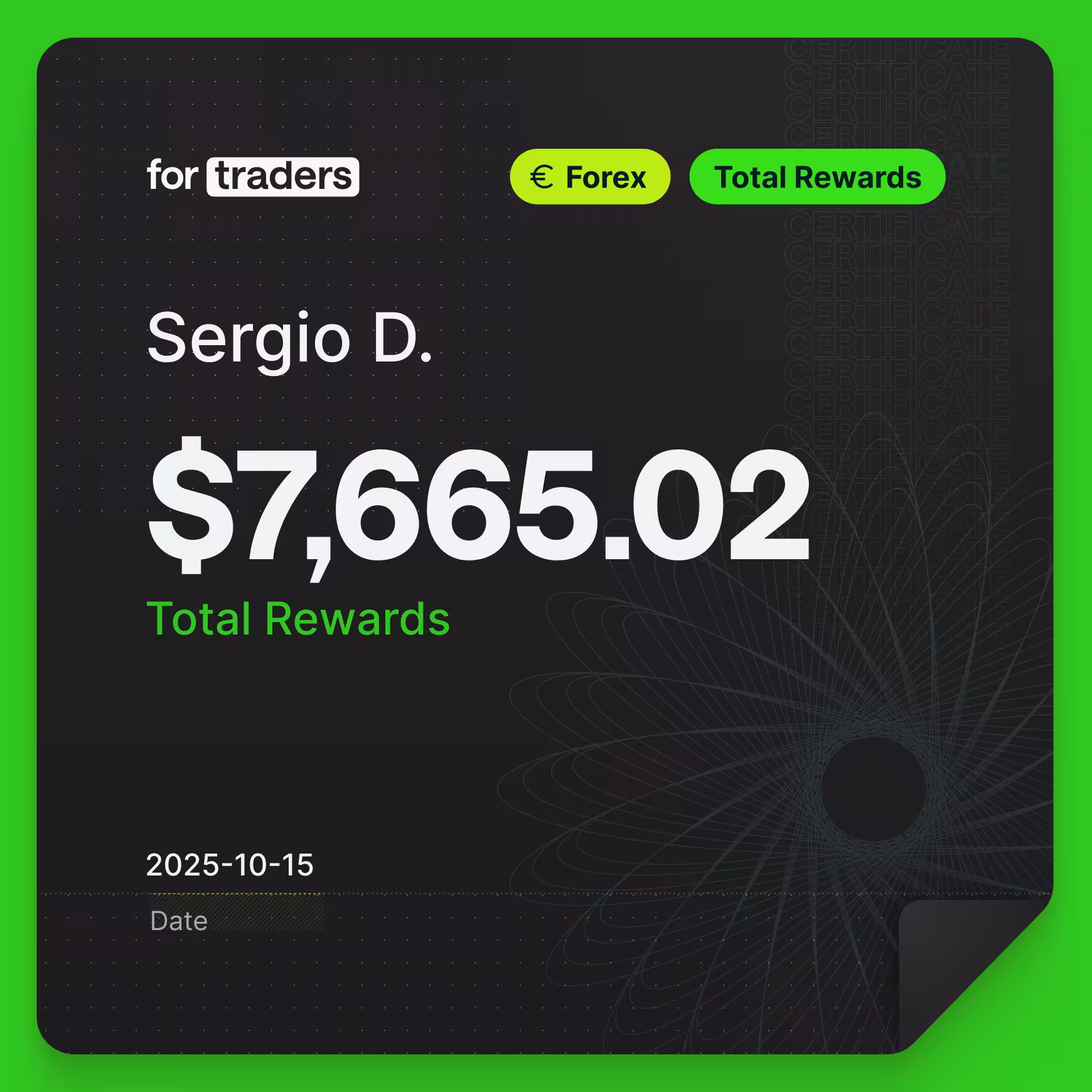 Certifikát o odměně – Sergio