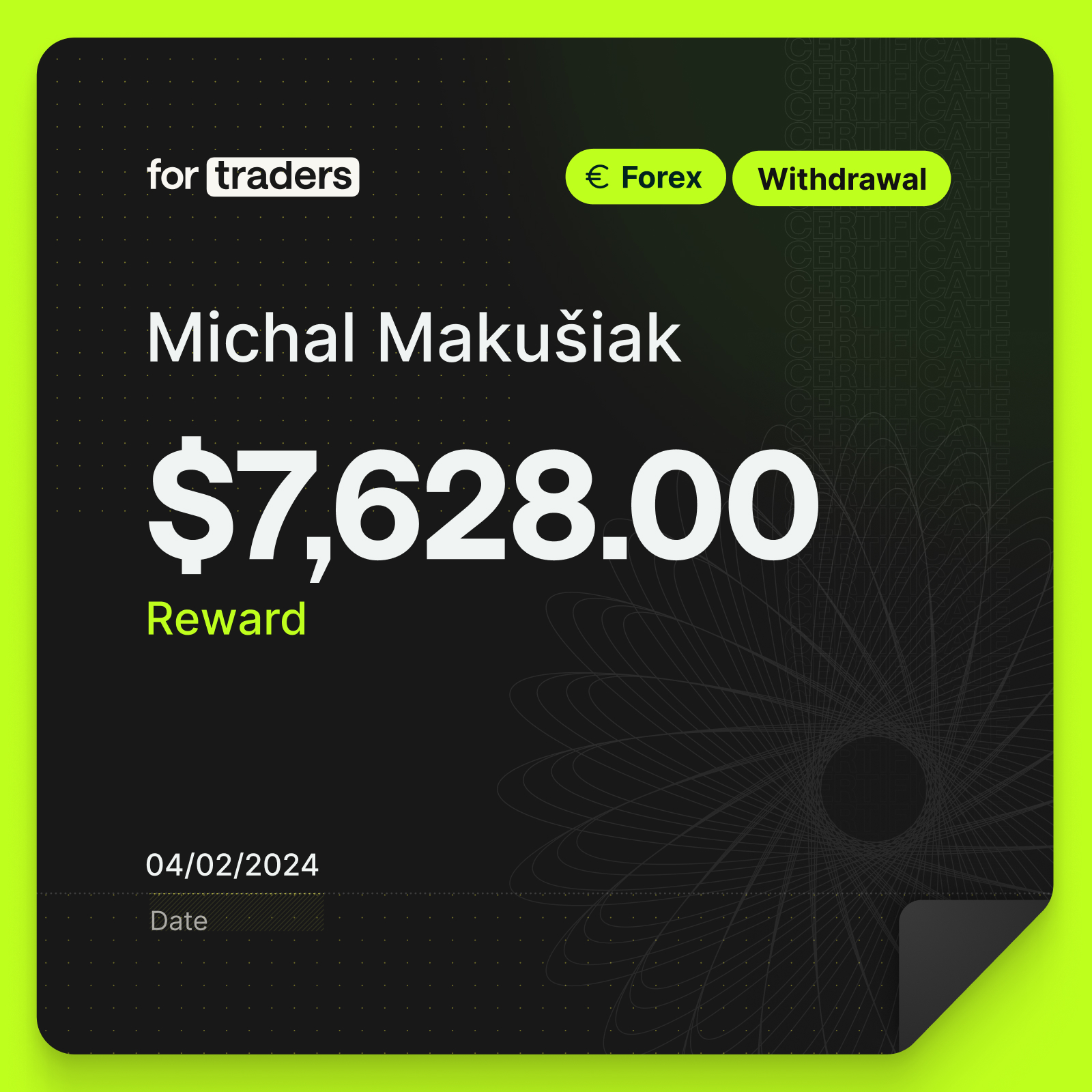 Certifikát o odměně – Michal