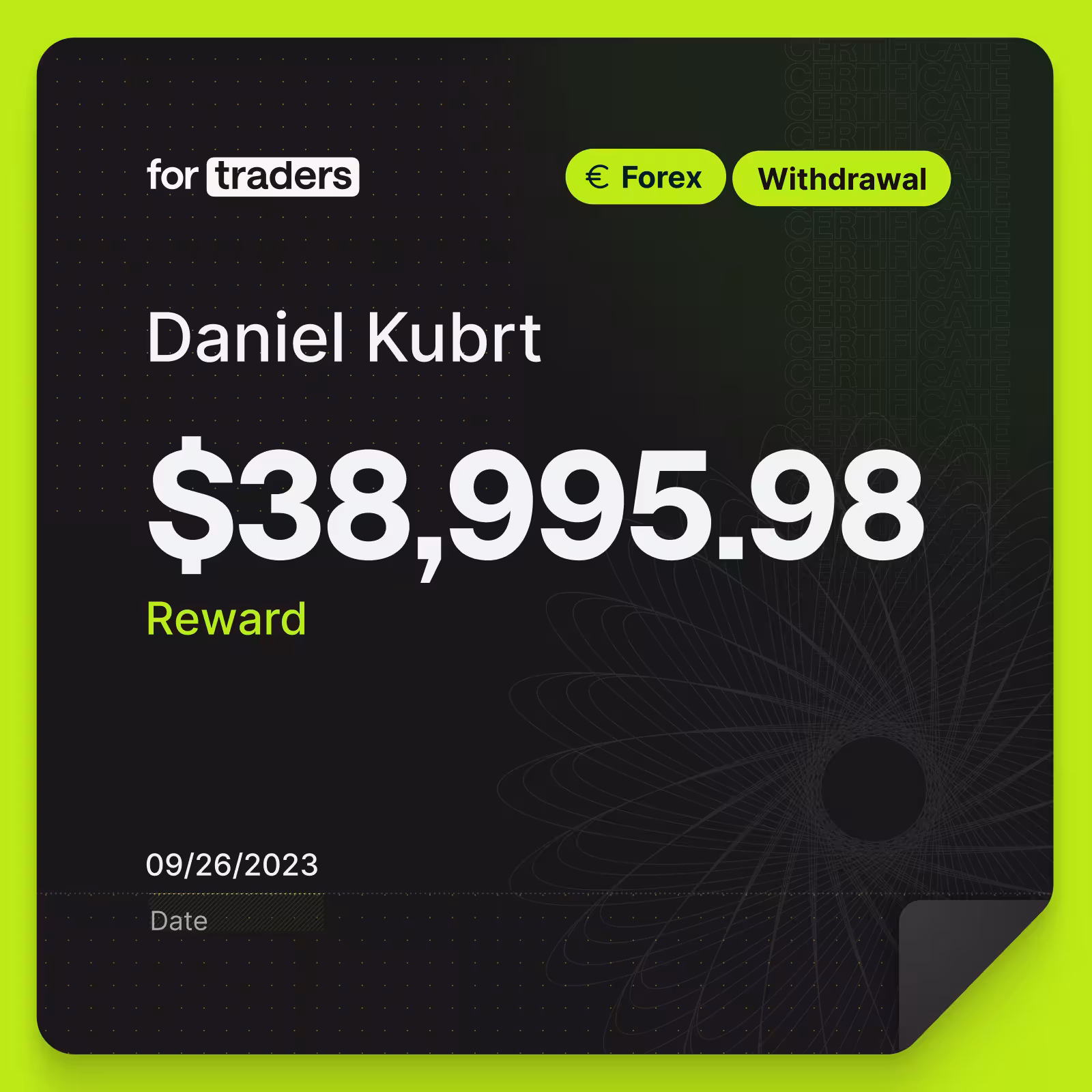 Certifikát o odměně – Daniel