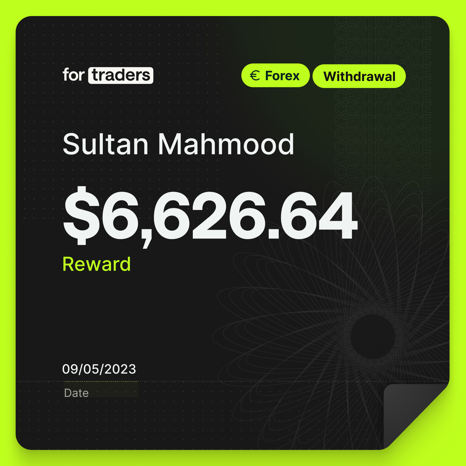 Certifikát o odměně – Sultan