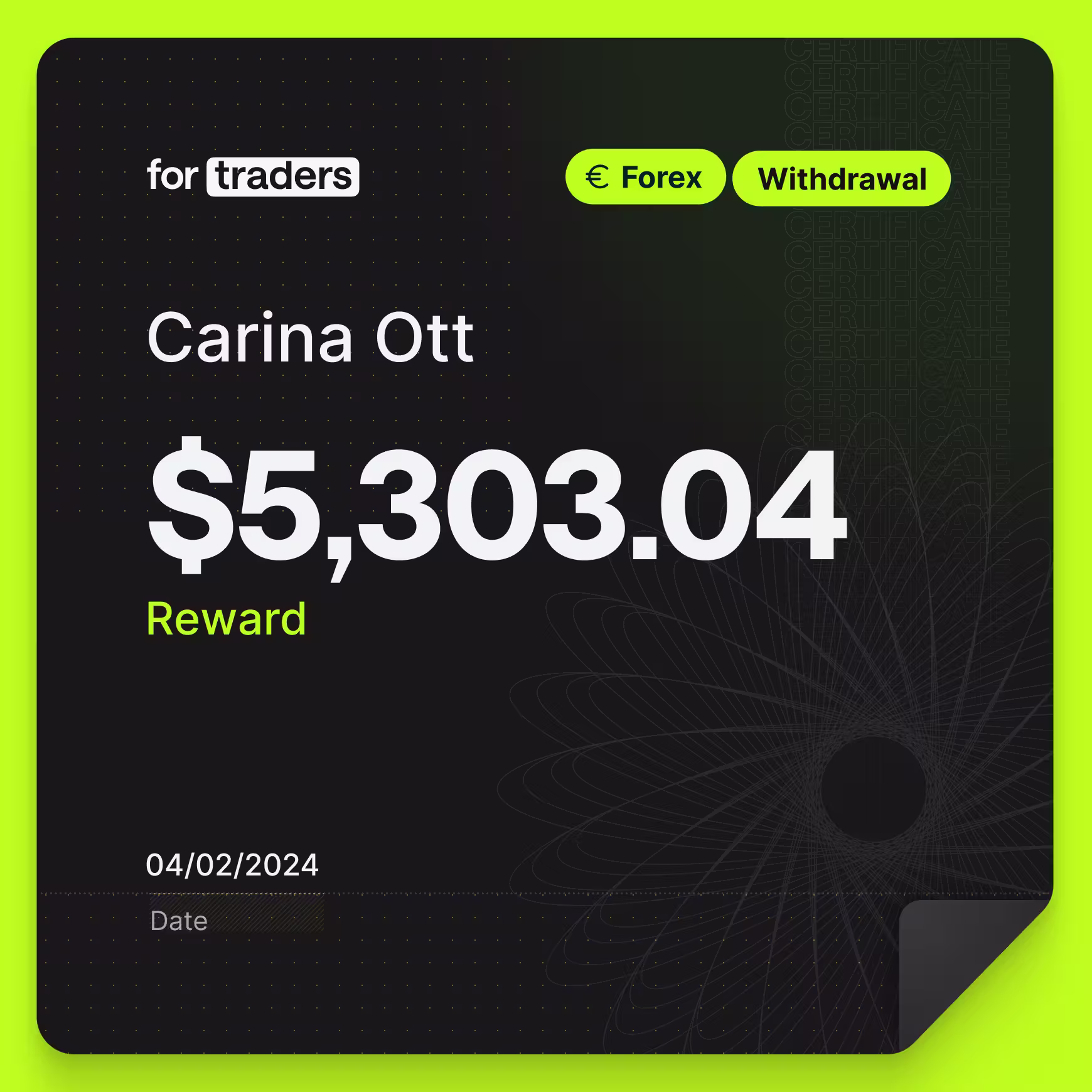 Certifikát o odměně – Carina