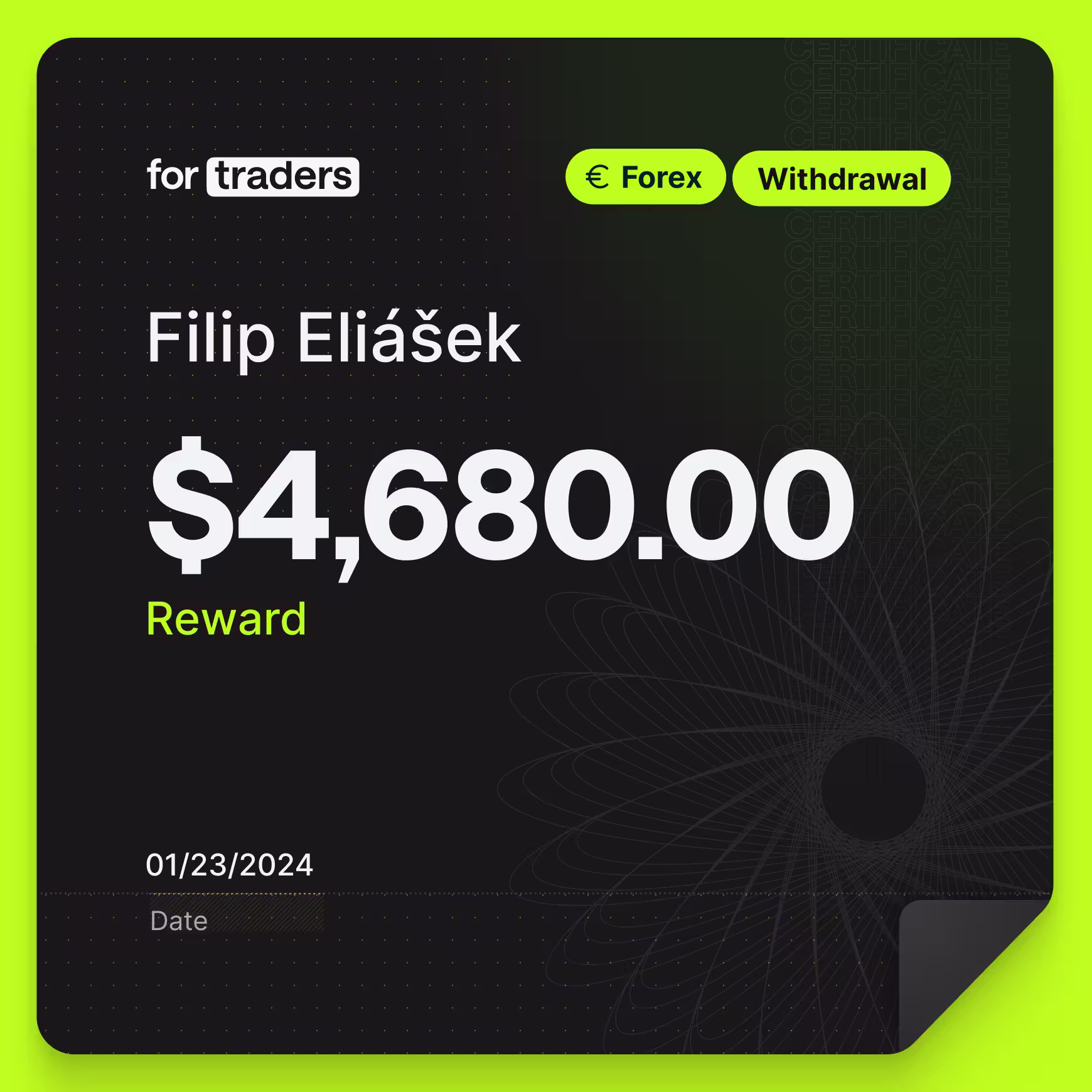 Certifikát o odměně – Filip