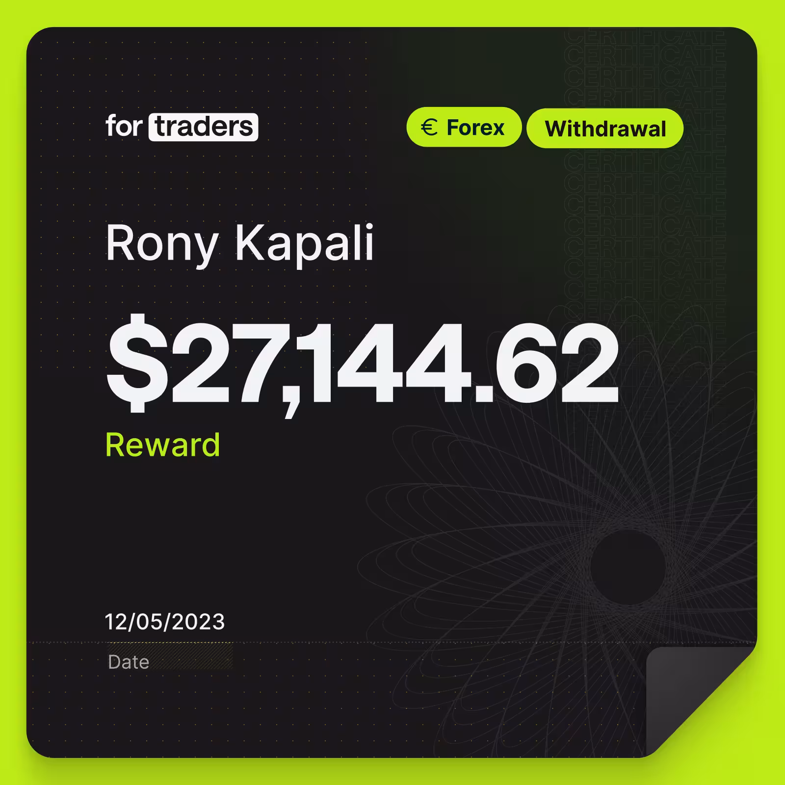 Certifikát o odměně – Rony