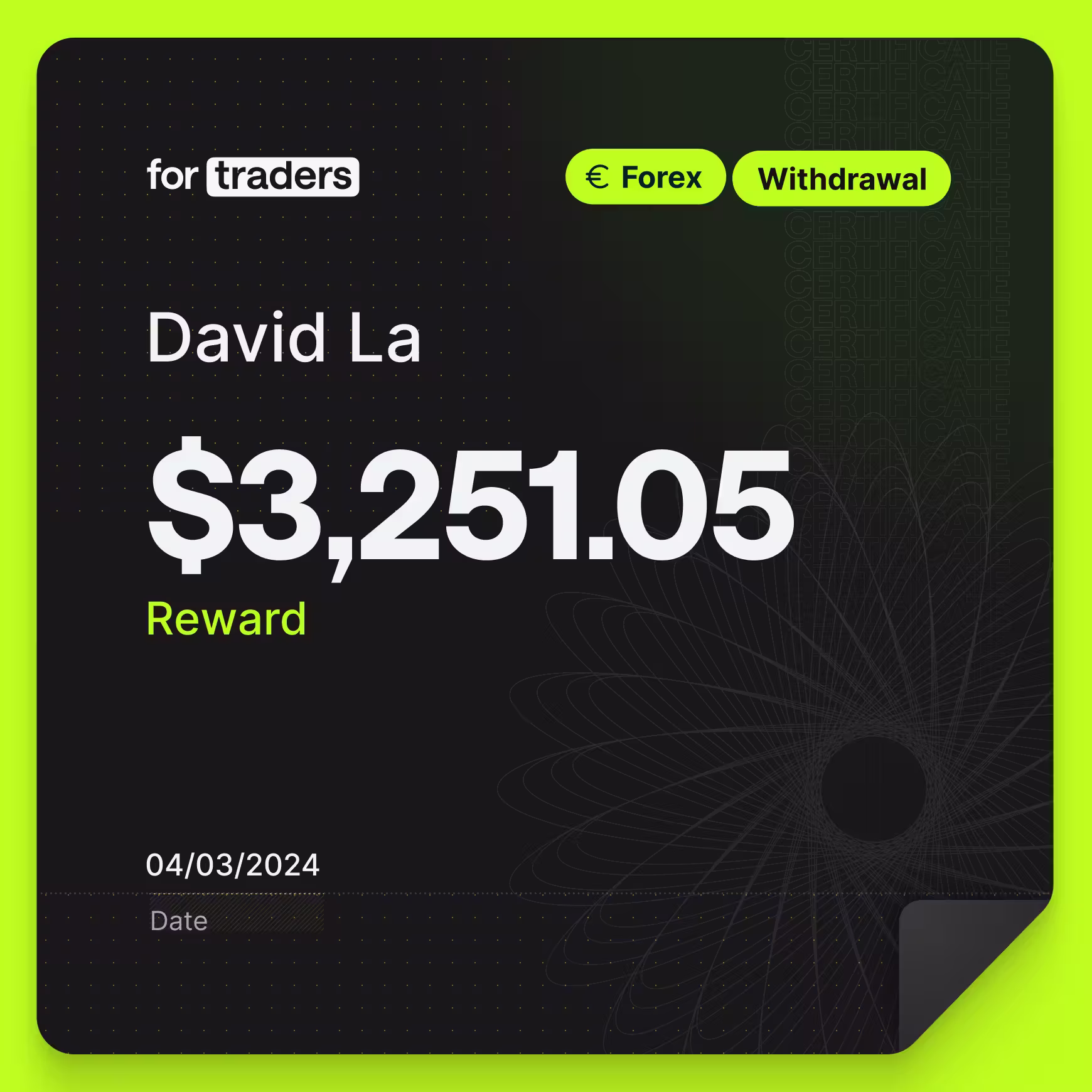 Certifikát o odměně – David