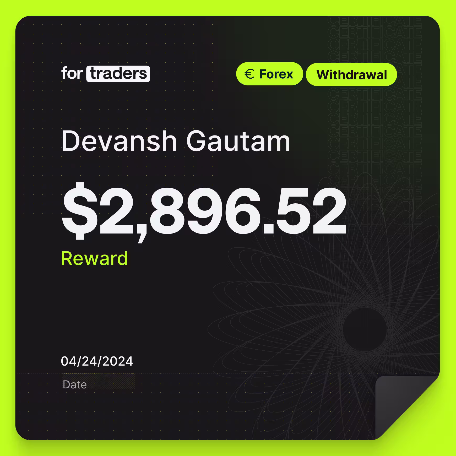 Certifikát o odměně – Devansh