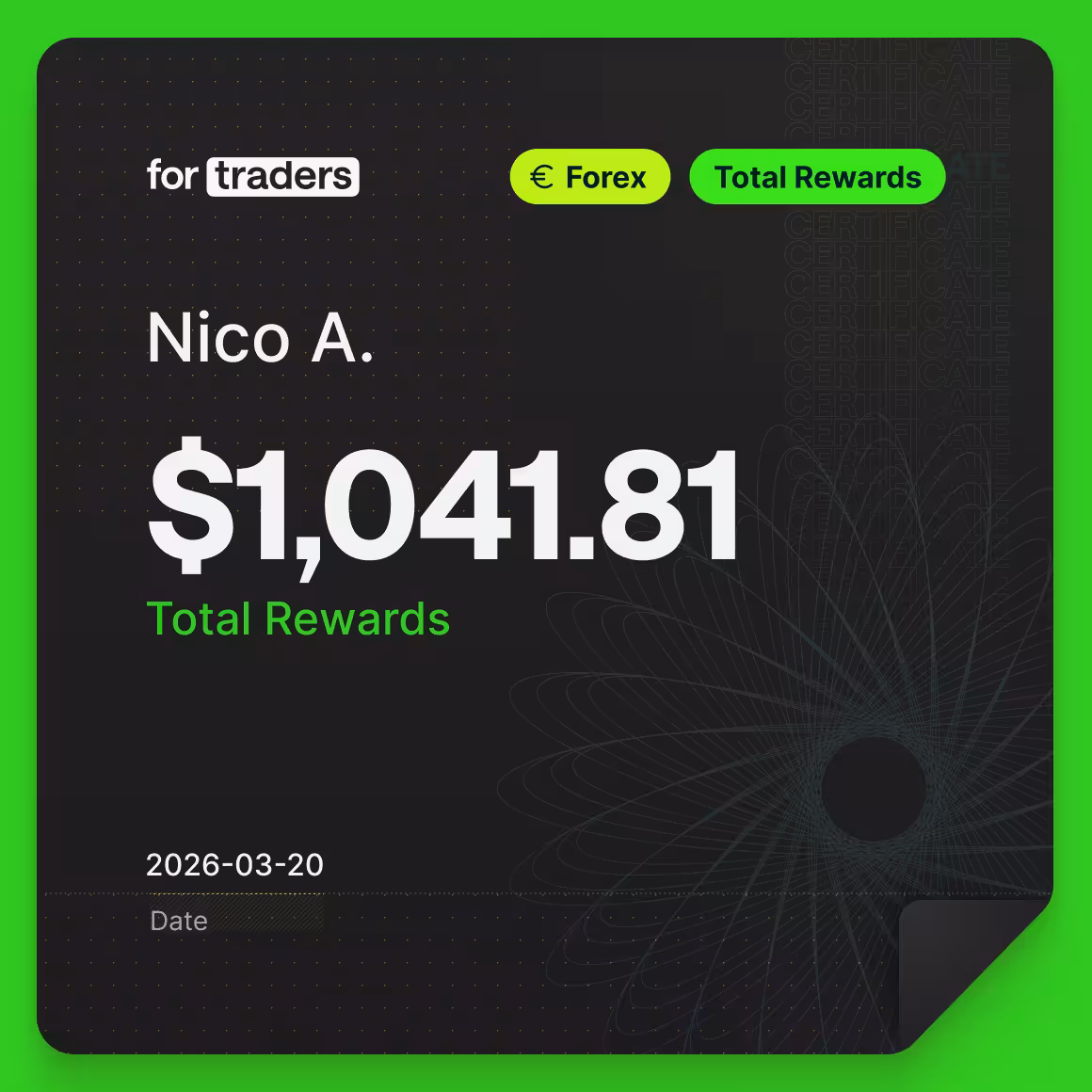 Certifikát o odměně – Nico