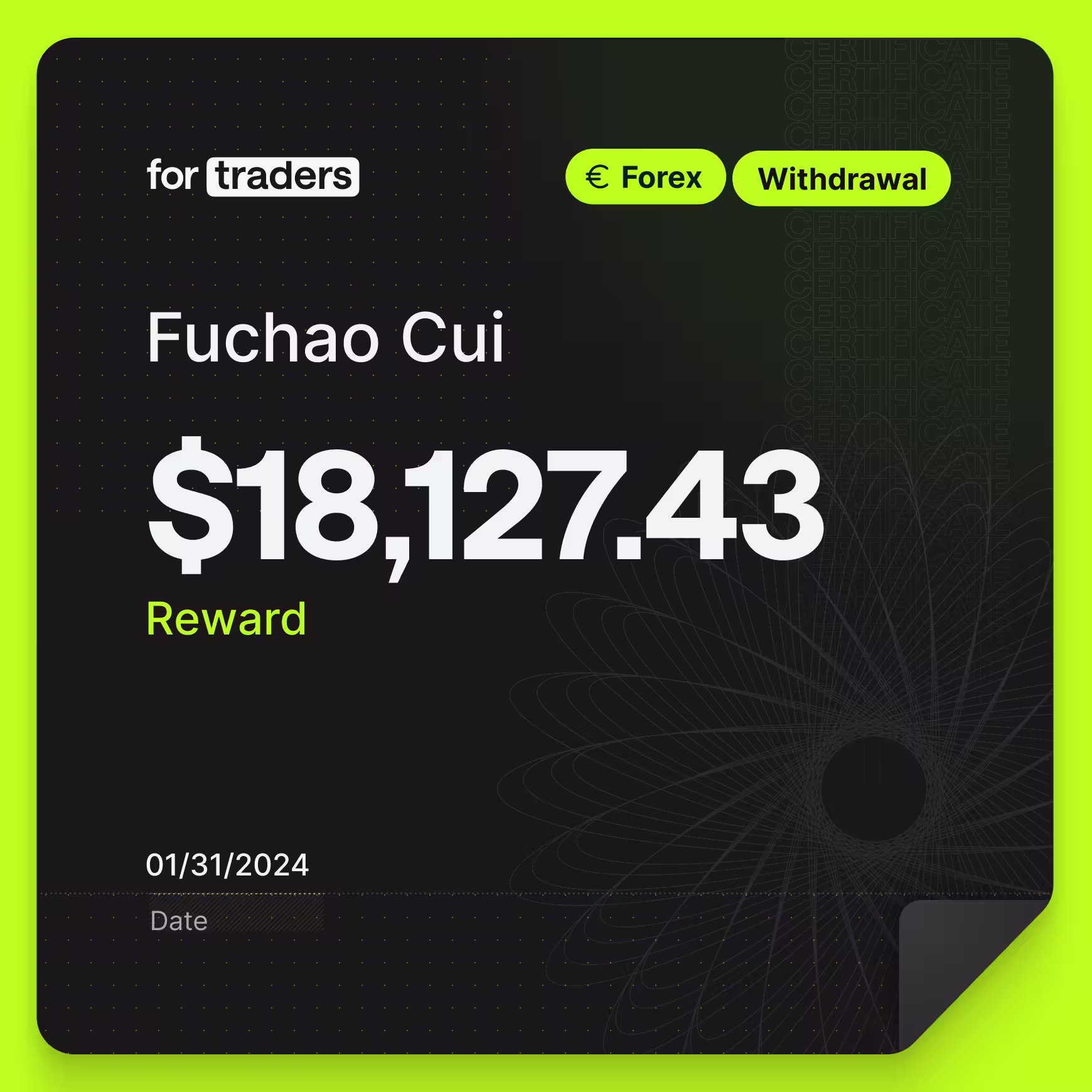 Certifikát o odměně – Fuchao