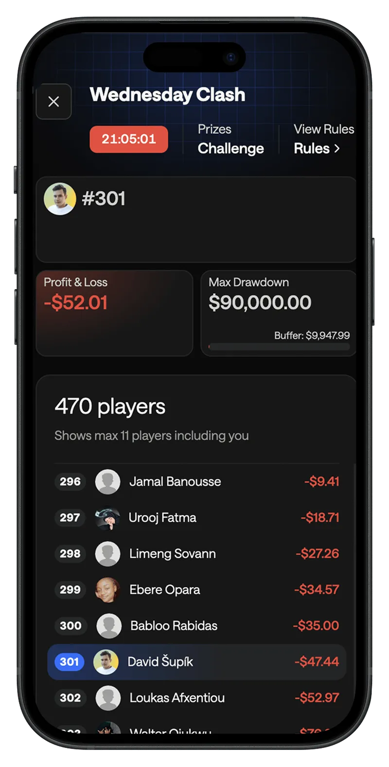 La app de torneos de For Traders en un móvil